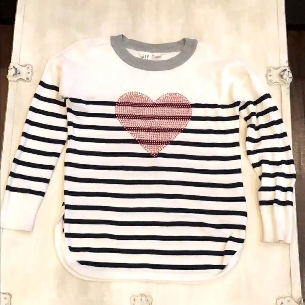 Gap kids red heart and navy and white stripe sweater size Small